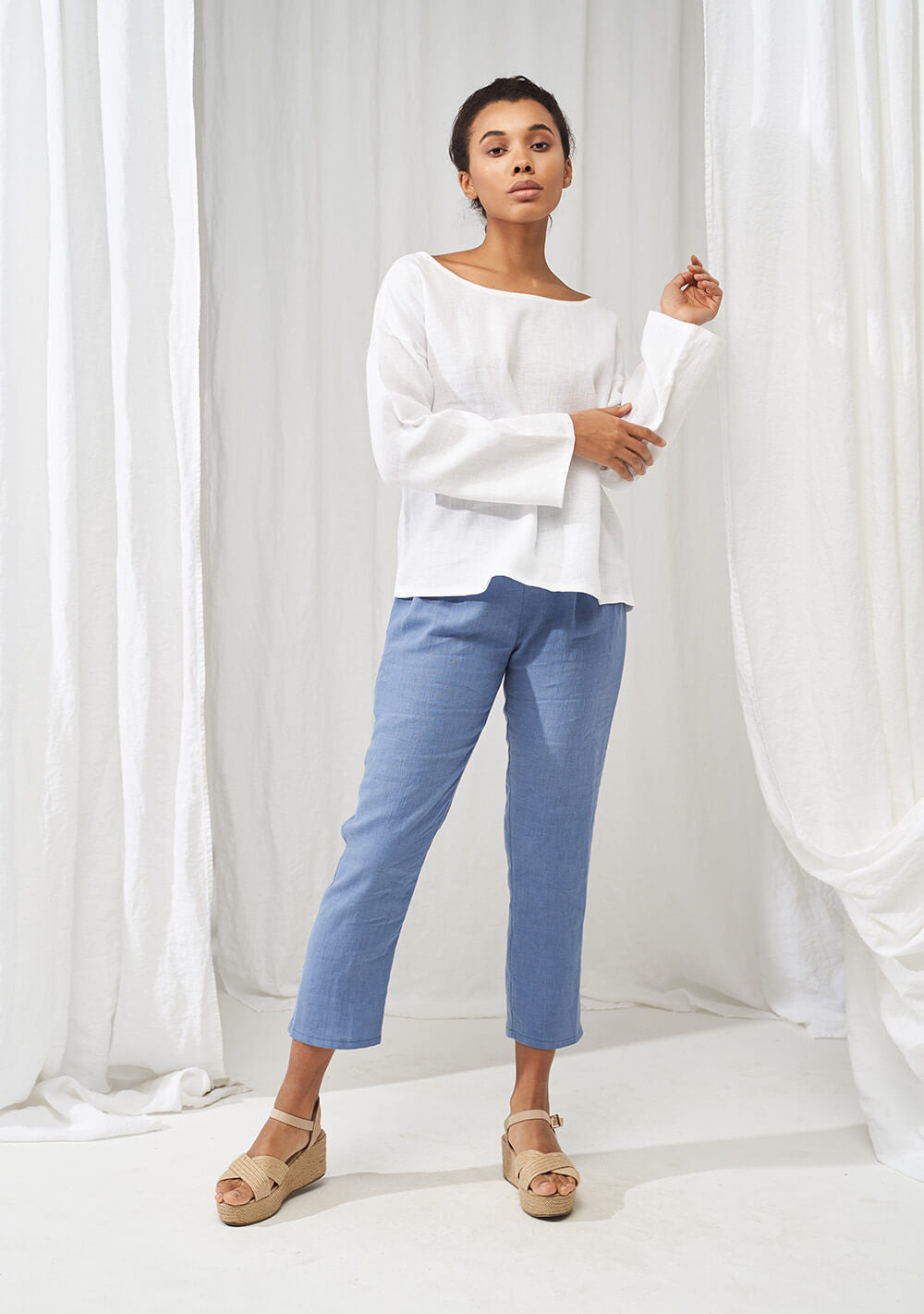 Linen boat neck top with long sleeves Bruno