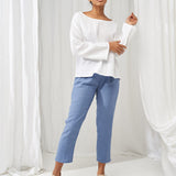 Linen boat neck top with long sleeves Bruno