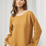 Linen boat neck top with long sleeves Bruno