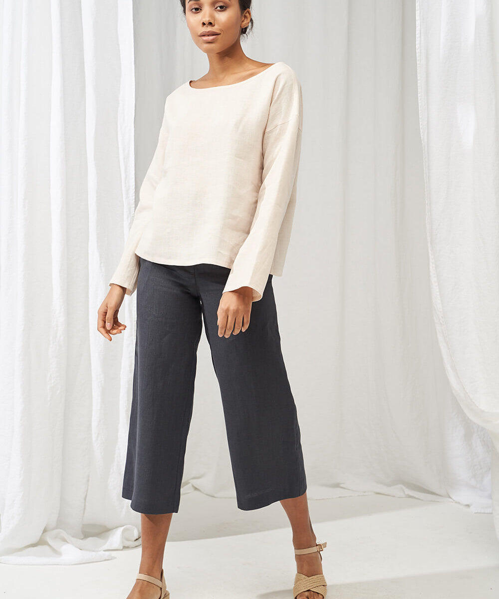 Linen boat neck top with long sleeves Bruno