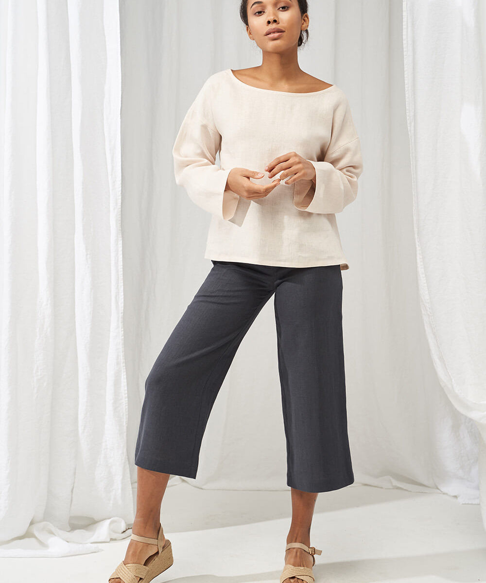 Linen boat neck top with long sleeves Bruno