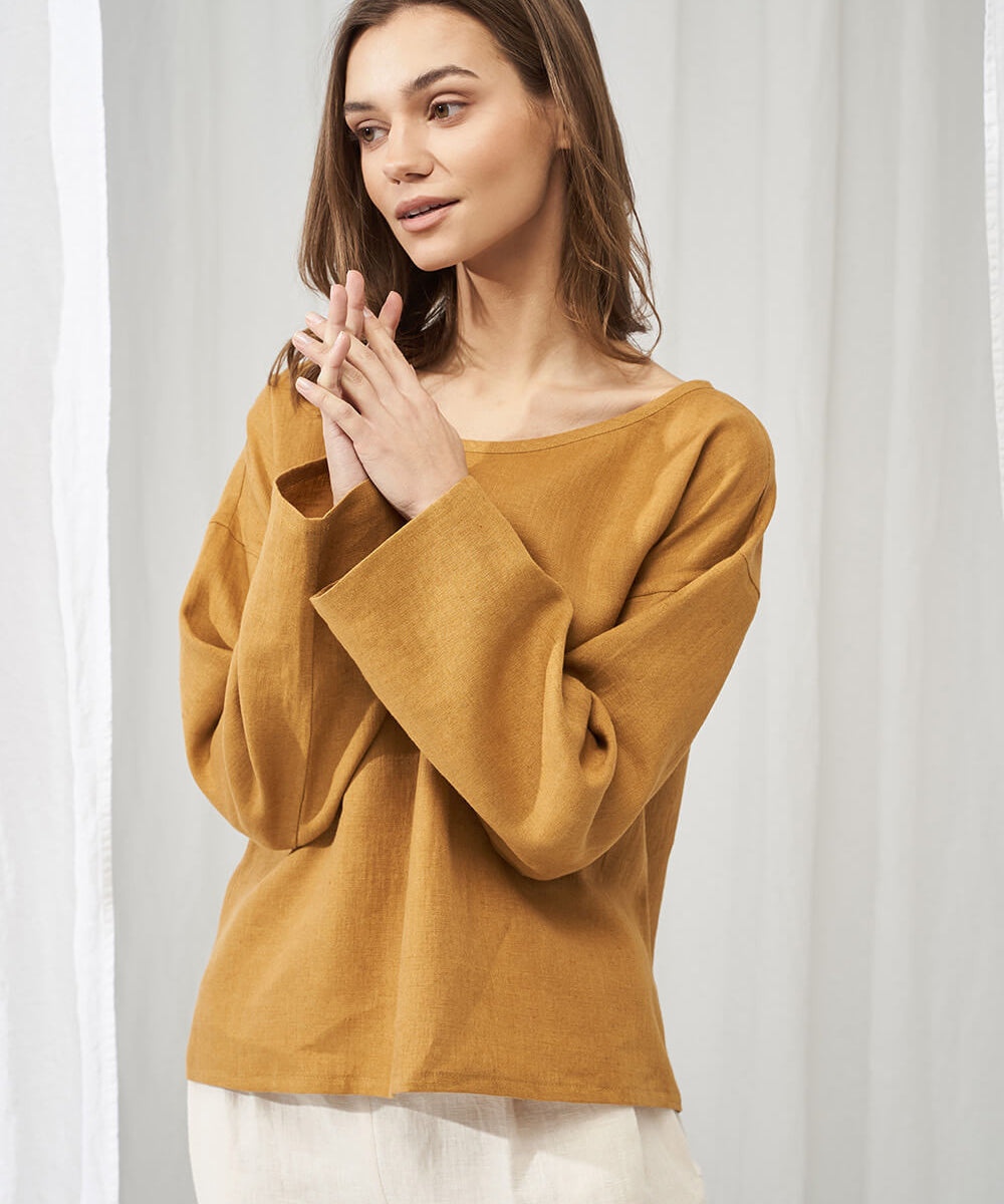 Linen boat neck top with long sleeves Bruno