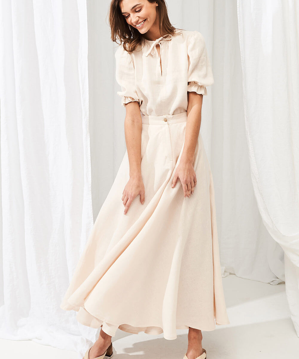 Linen circle skirt Wavy in maxi length
