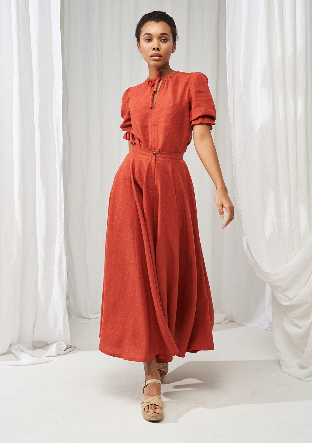 Linen circle skirt Wavy in maxi length