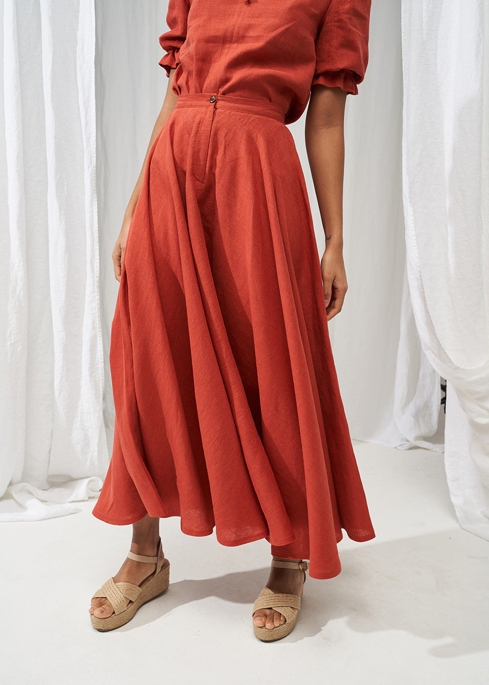 Linen circle skirt Wavy in maxi length