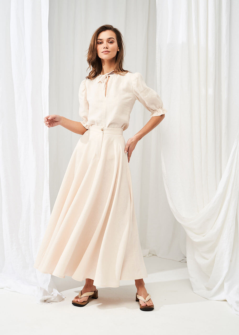 Linen circle skirt Wavy in maxi length