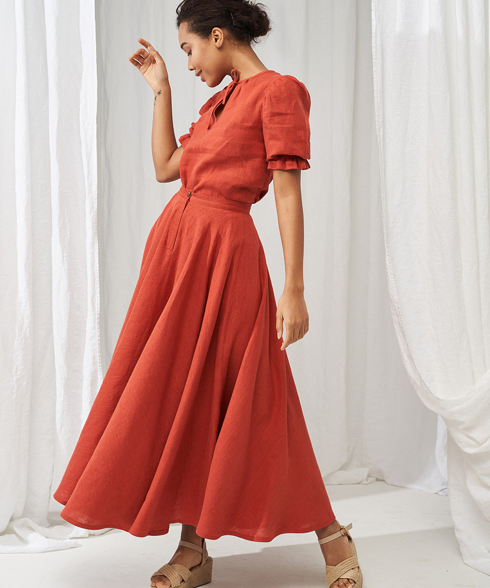 Linen circle skirt Wavy in maxi length