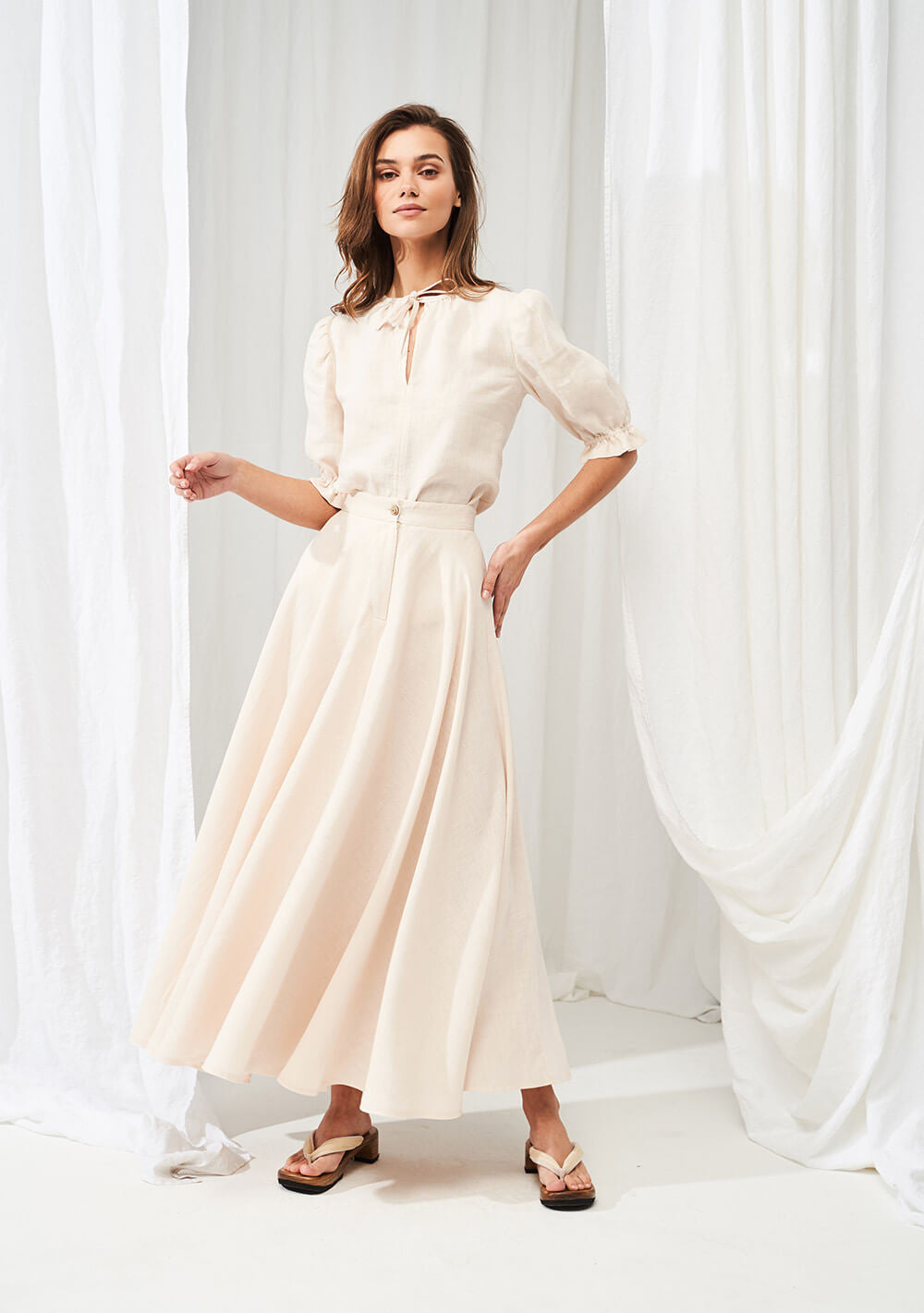 Linen circle skirt Wavy in maxi length