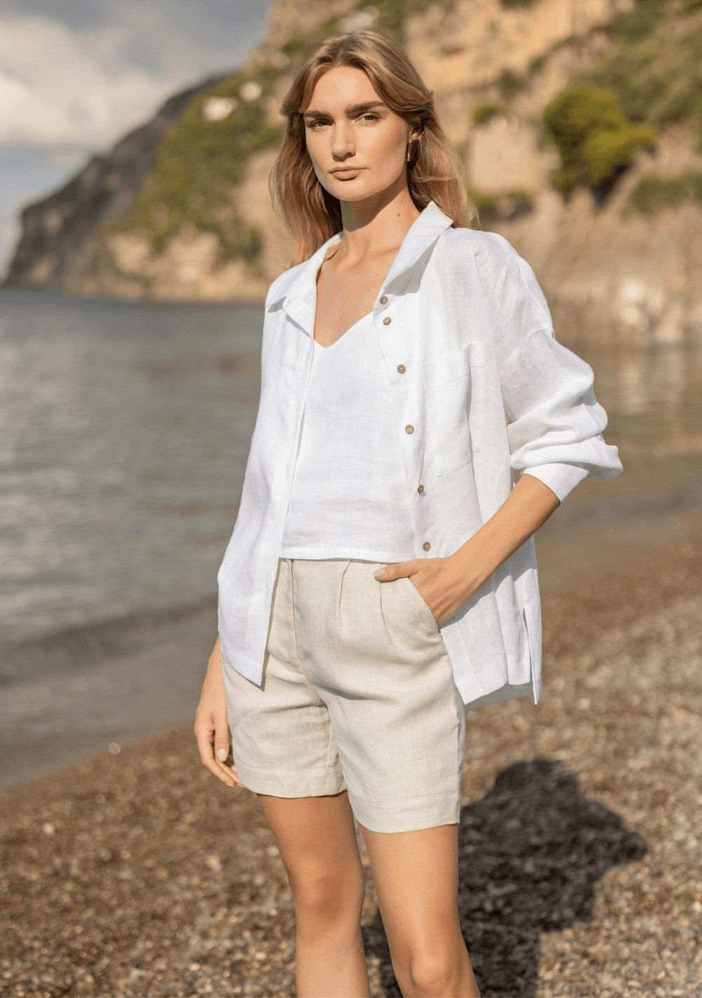Linen collar shirt Amber
