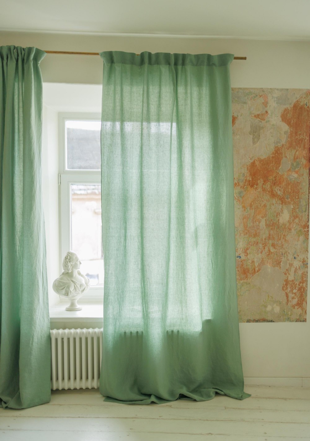 Linen curtain panel in teal – photo 1