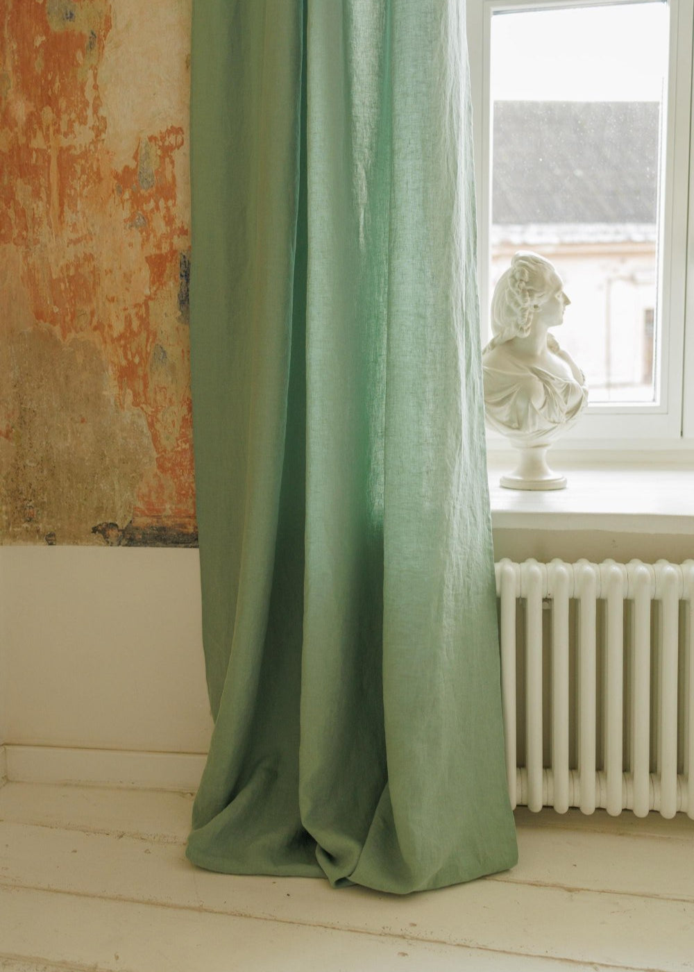Linen curtain panel in teal – photo 2