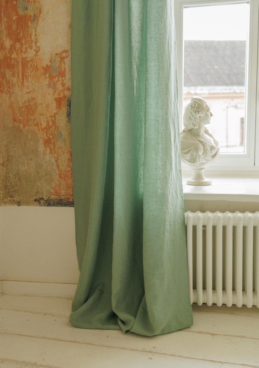 Linen curtain panel in teal – photo 2