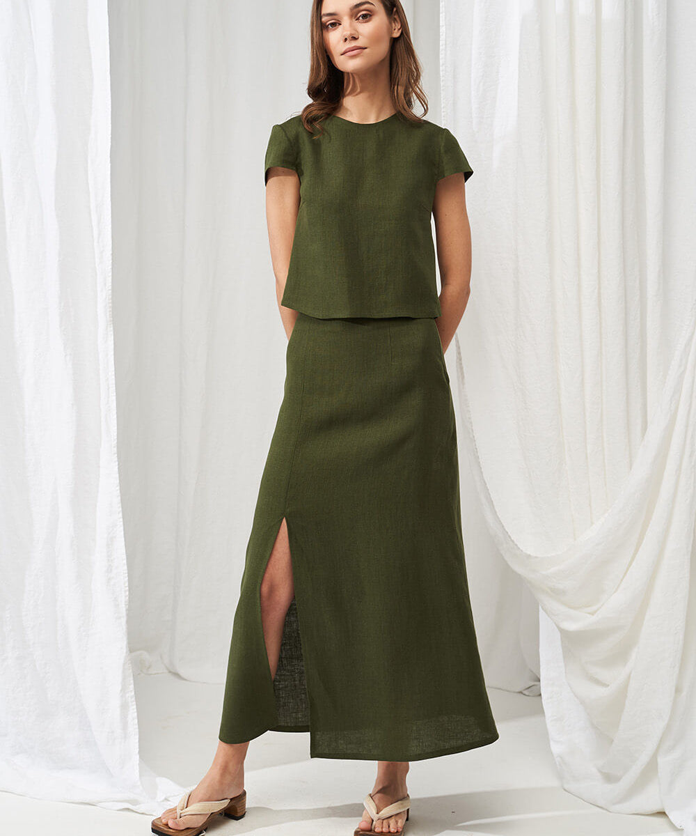 Linen front slit skirt Valencia