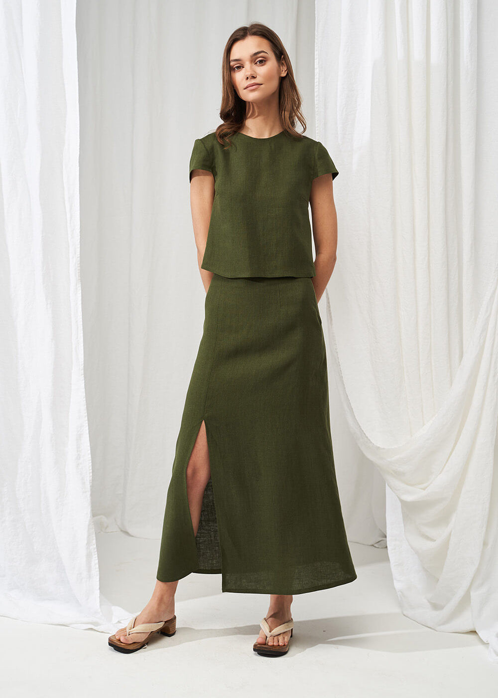 Linen front slit skirt Valencia
