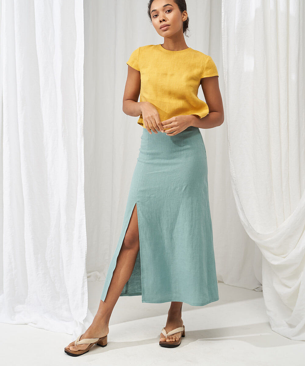 Linen front slit skirt Valencia