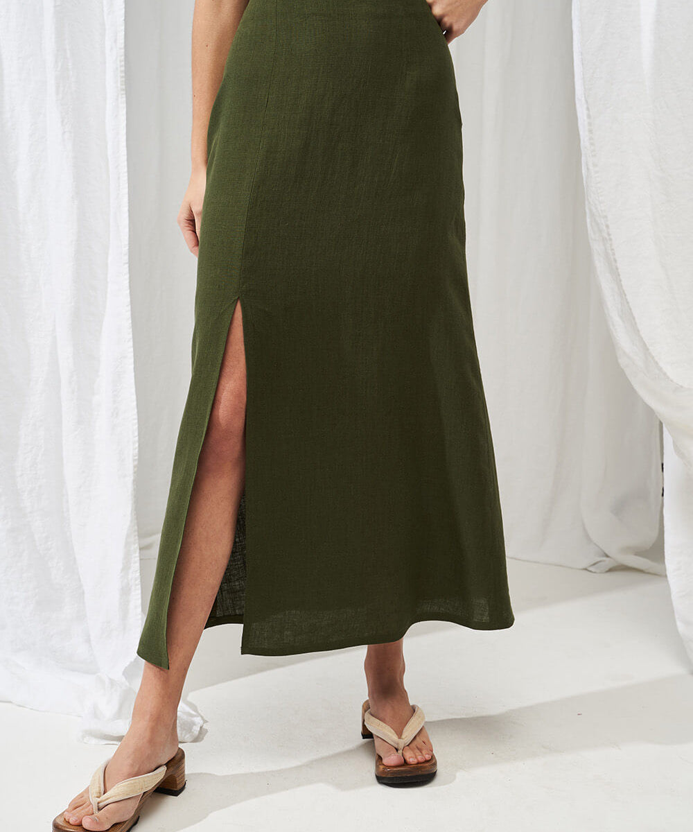 Linen front slit skirt Valencia