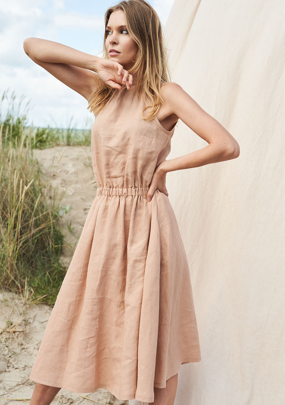 Linen high neck dress Estelle