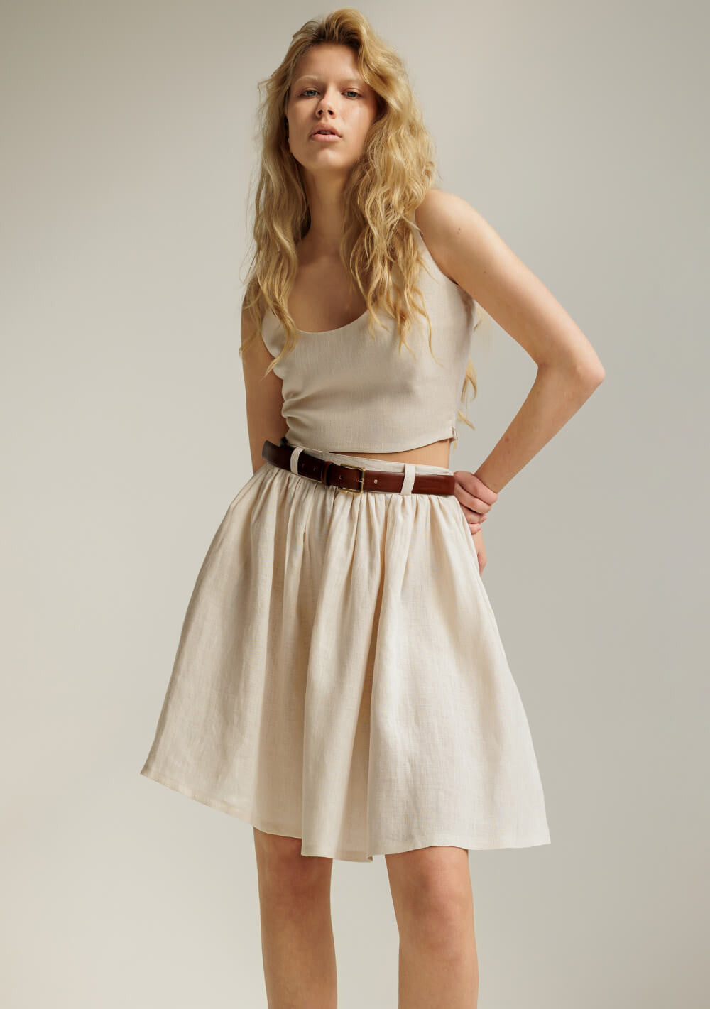 Linen midi skirt Sage