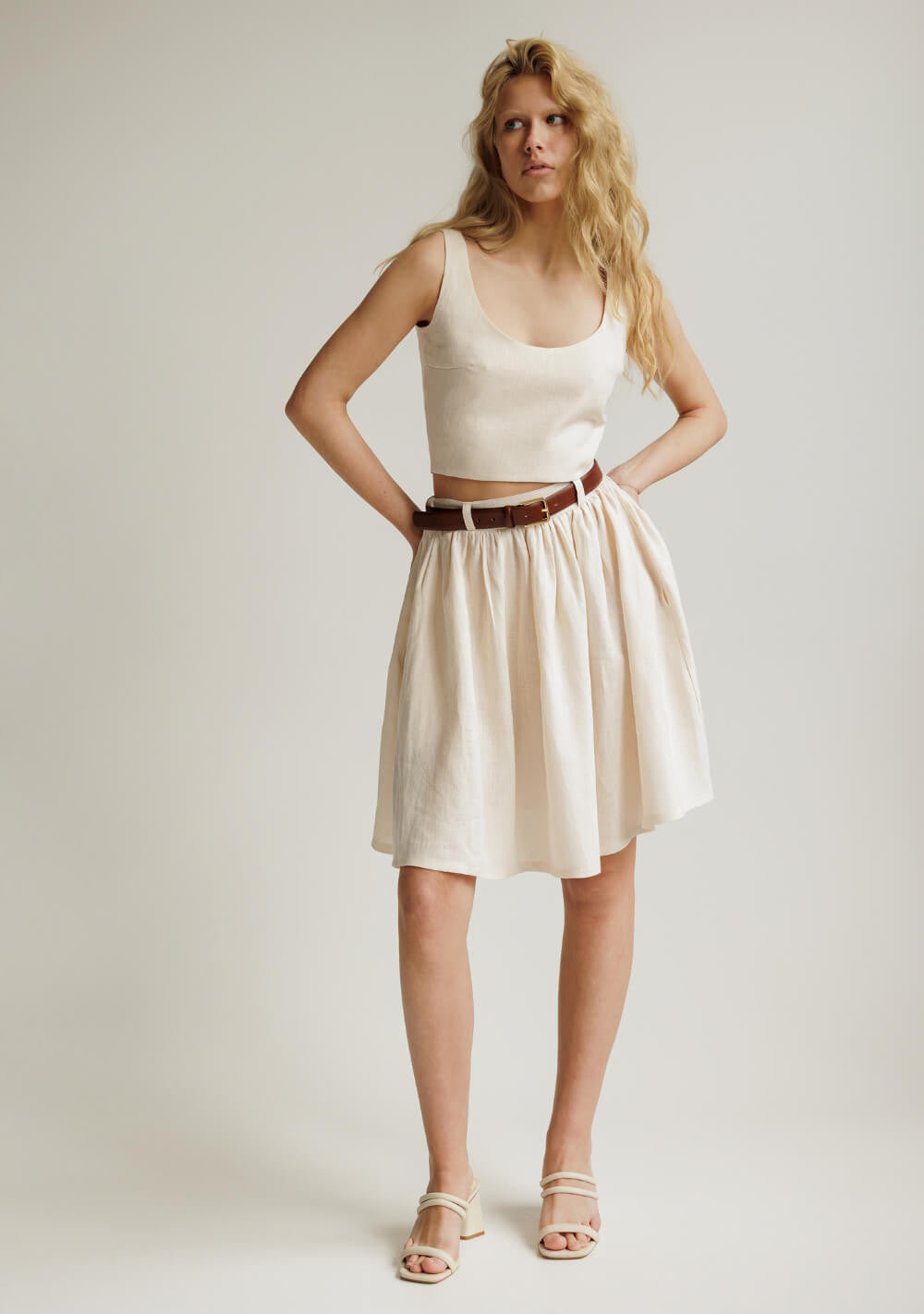 Linen midi skirt Sage