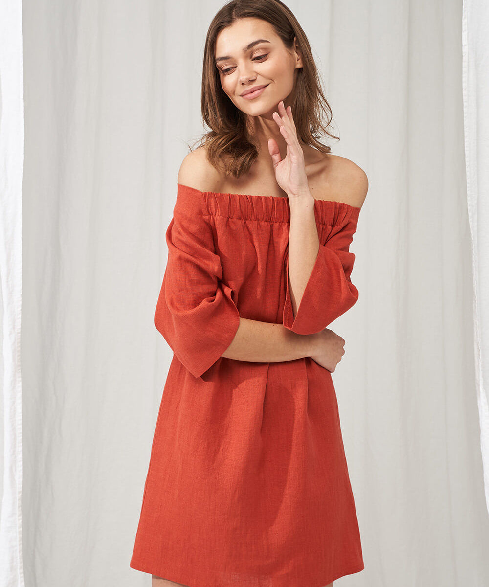 Linen off shoulder dress Bianca