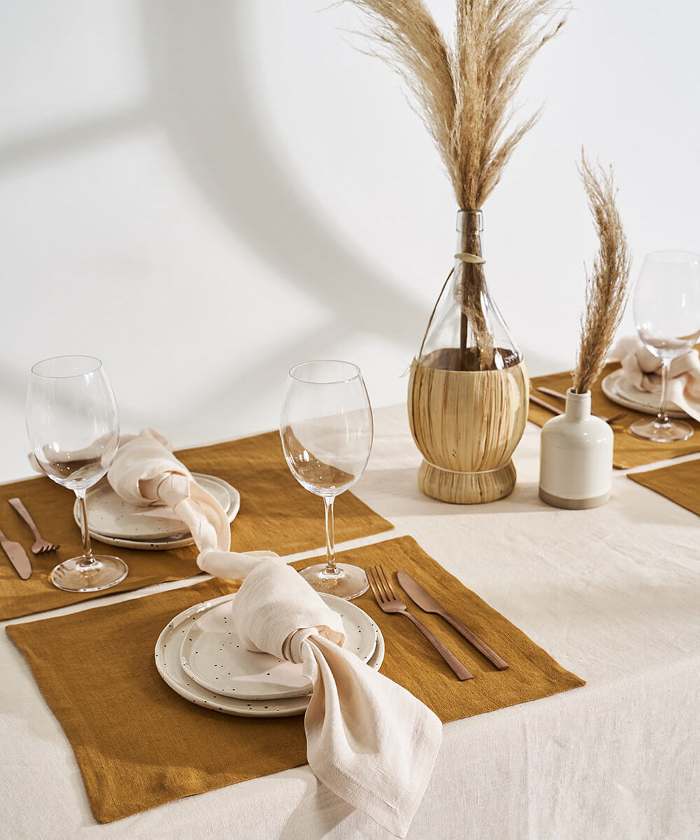 Linen placemats in mustard