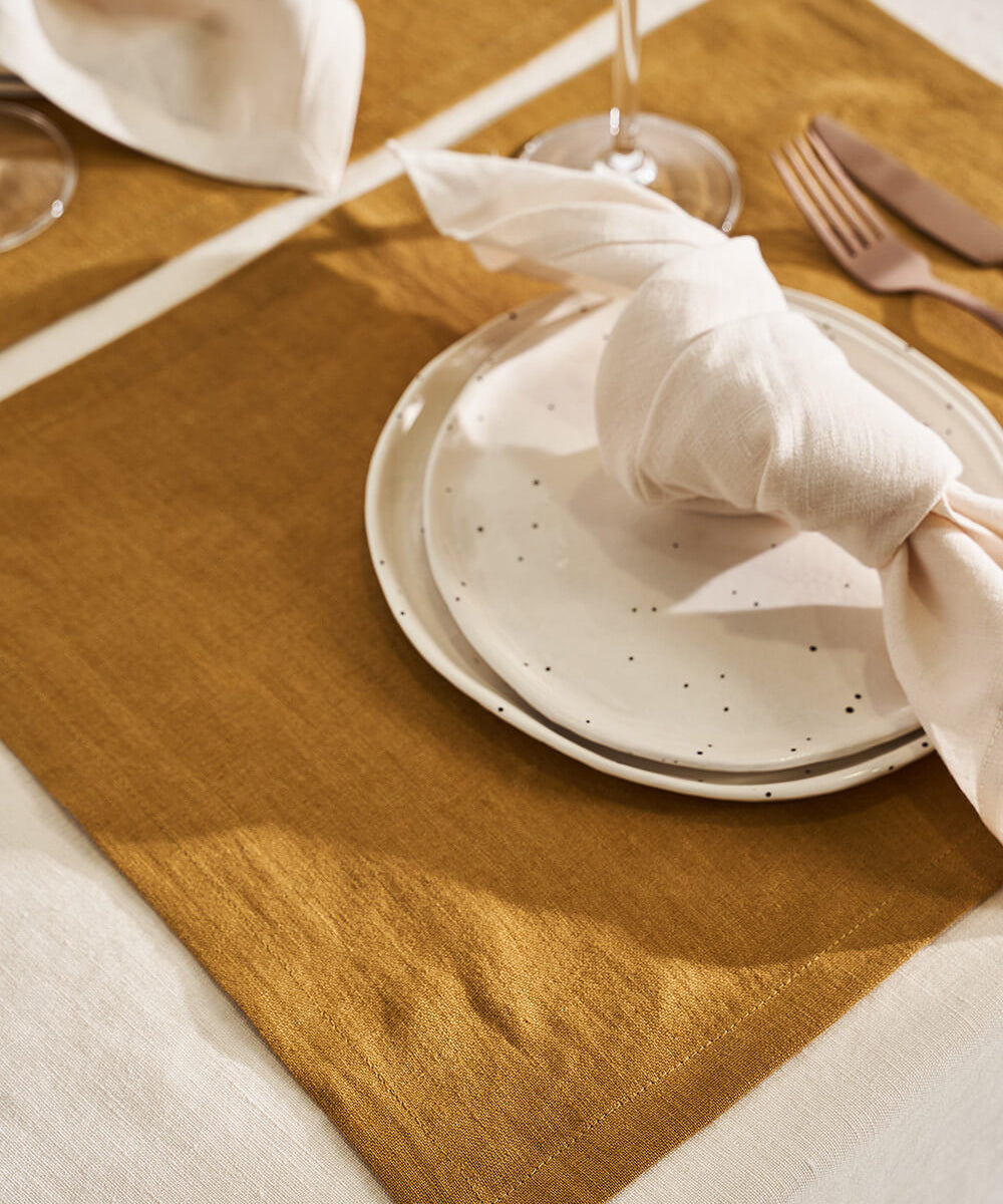 Linen placemats in mustard