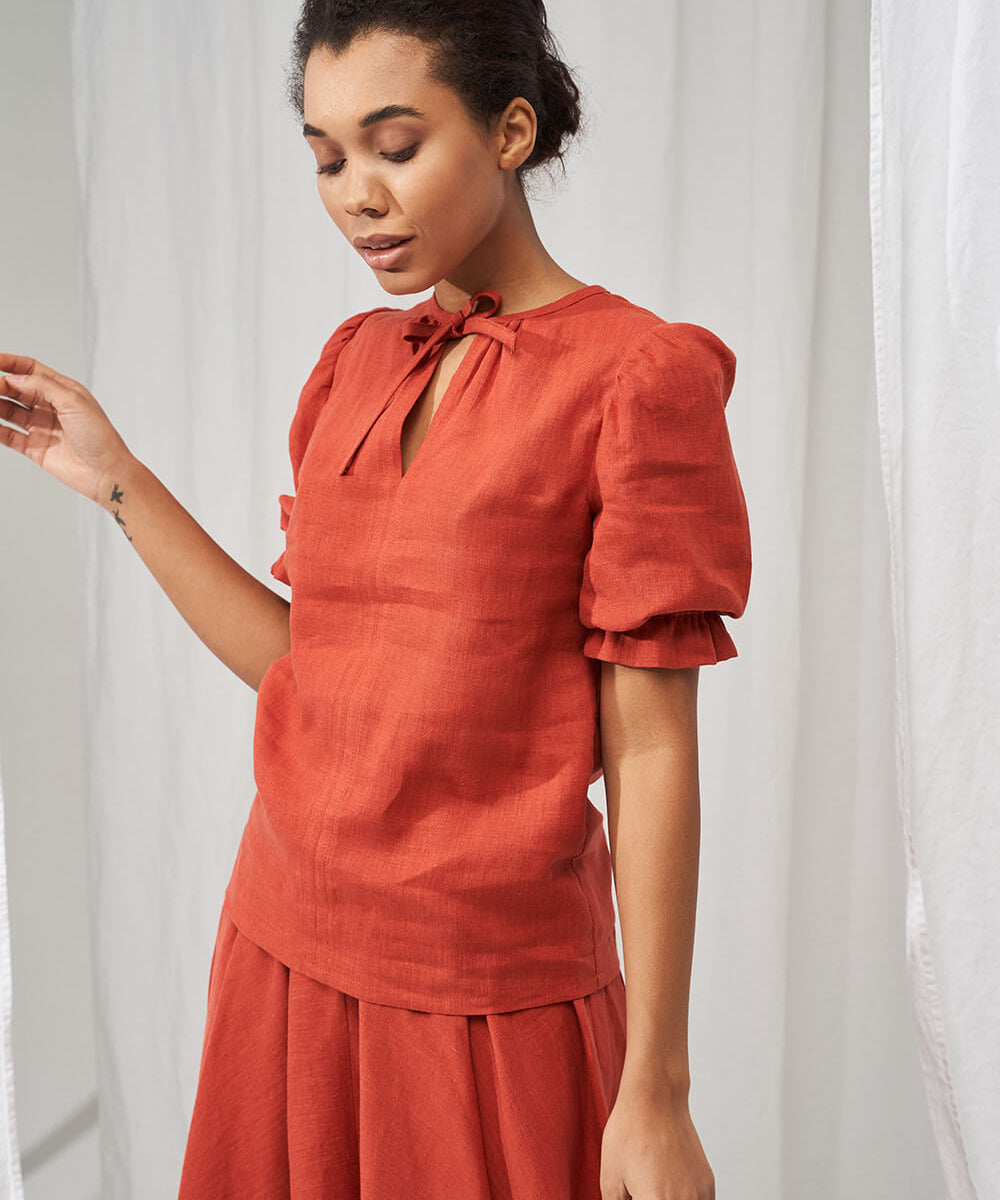 Linen puff sleeve top Lucia