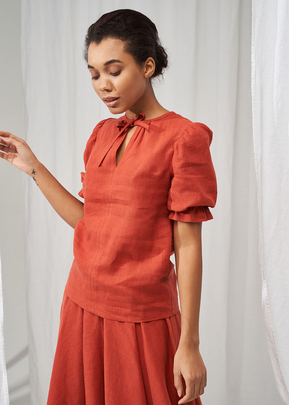 Linen puff sleeve top Lucia