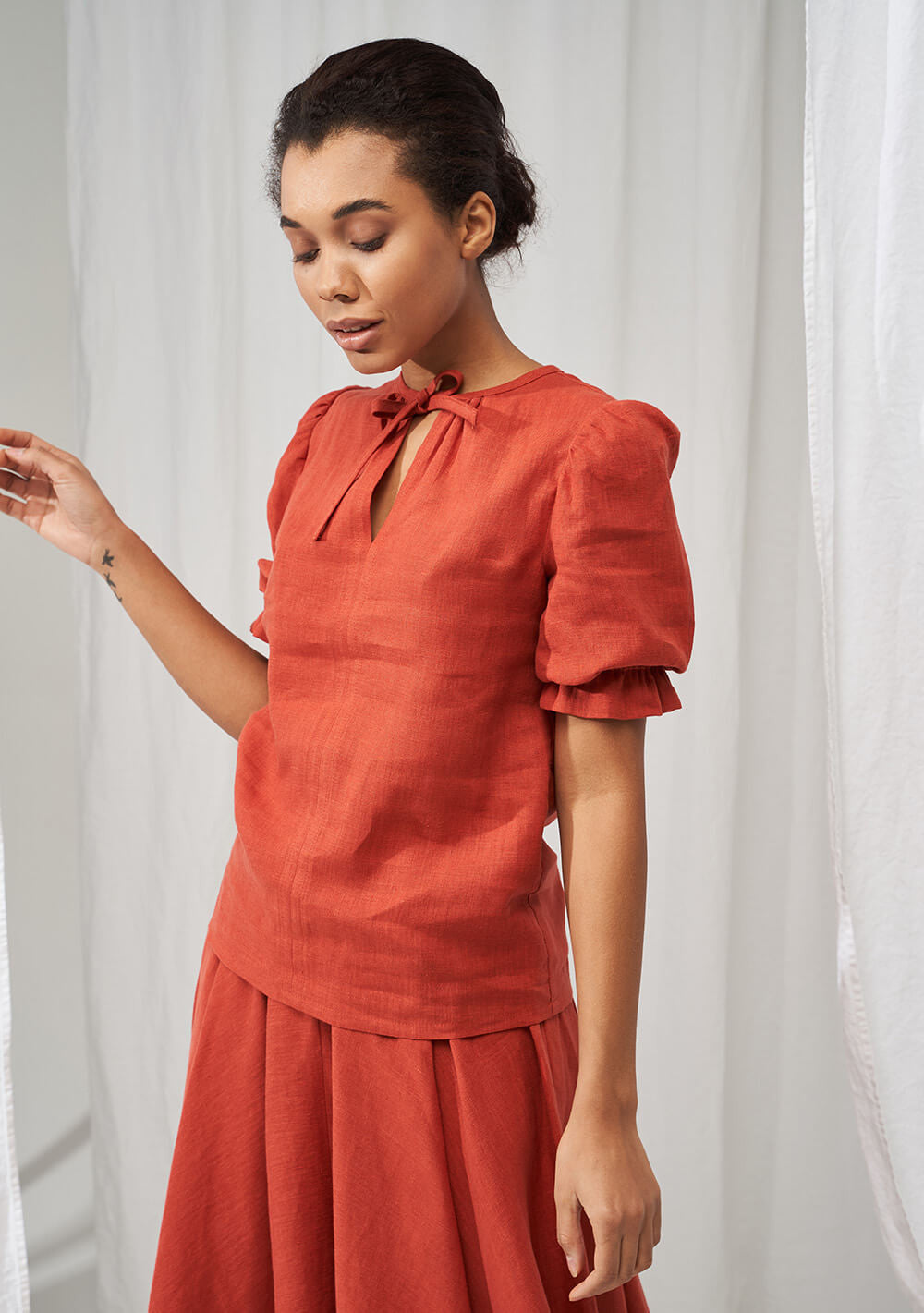 Linen puff sleeve top Lucia