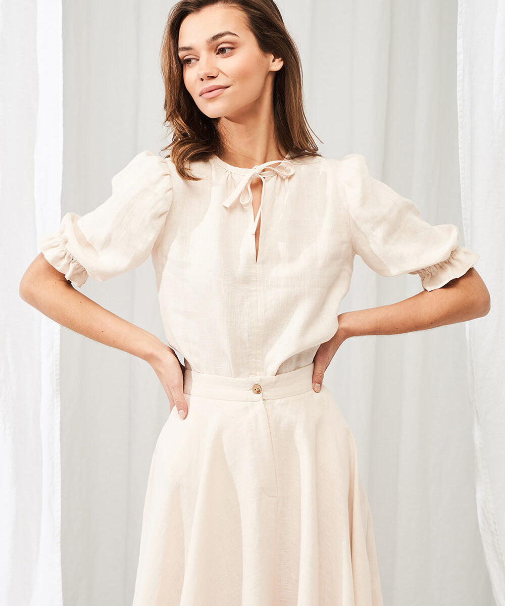 Linen puff sleeve top Lucia