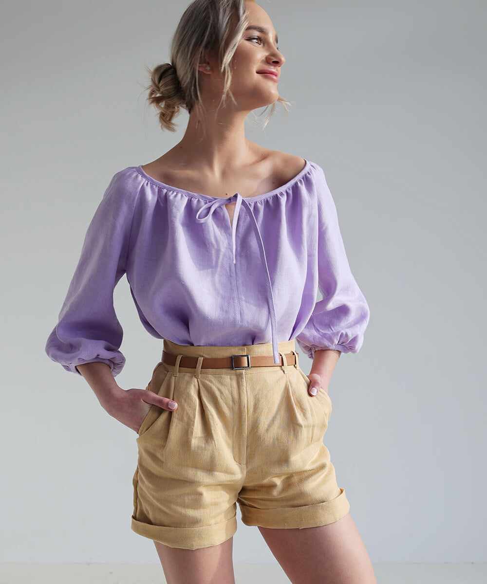 Linen scoop neck blouse Bloom