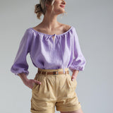 Linen scoop neck blouse Bloom
