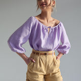 Linen scoop neck blouse Bloom