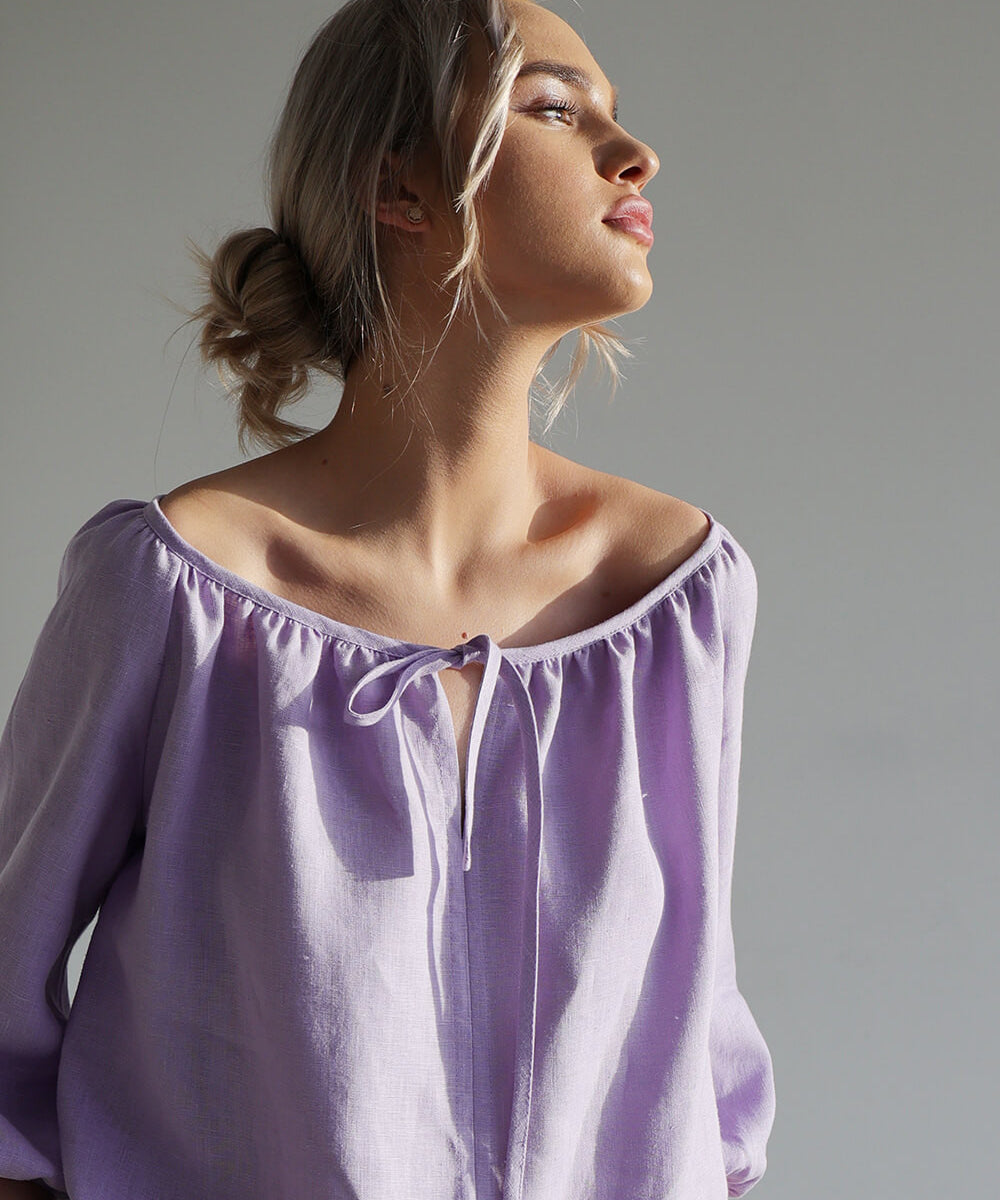 Linen scoop neck blouse Bloom