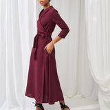 Linen shawl collar wrap dress Marlena
