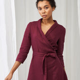 Linen shawl collar wrap dress Marlena