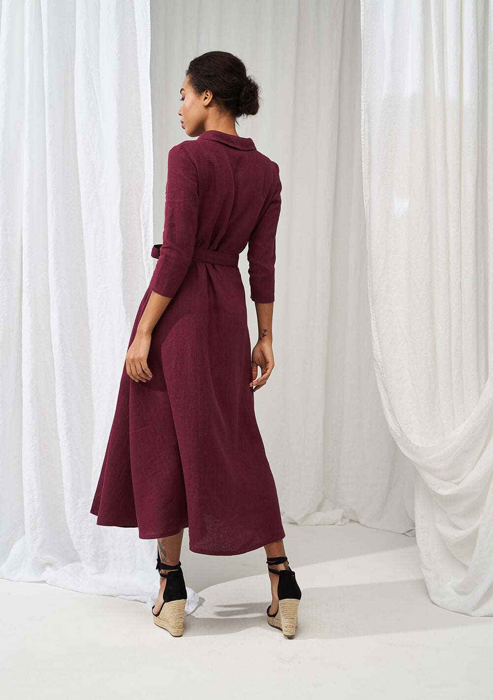Linen shawl collar wrap dress Marlena
