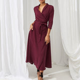 Linen shawl collar wrap dress Marlena