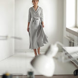 Linen shawl collar wrap dress Marlena