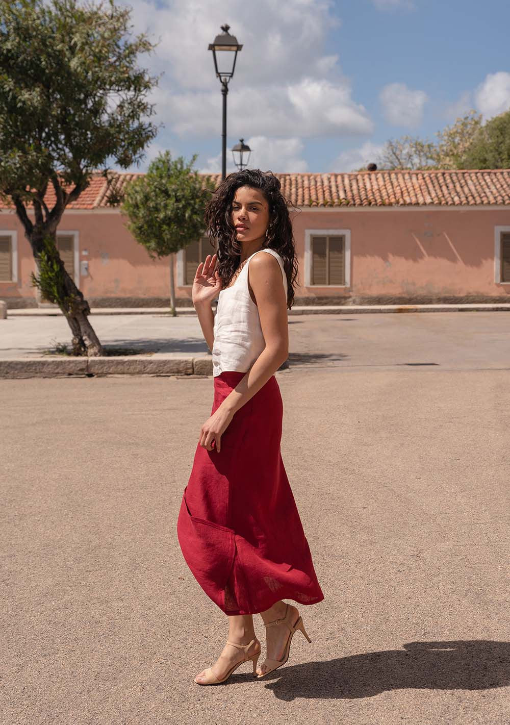 Linen square neck crop top Heidi