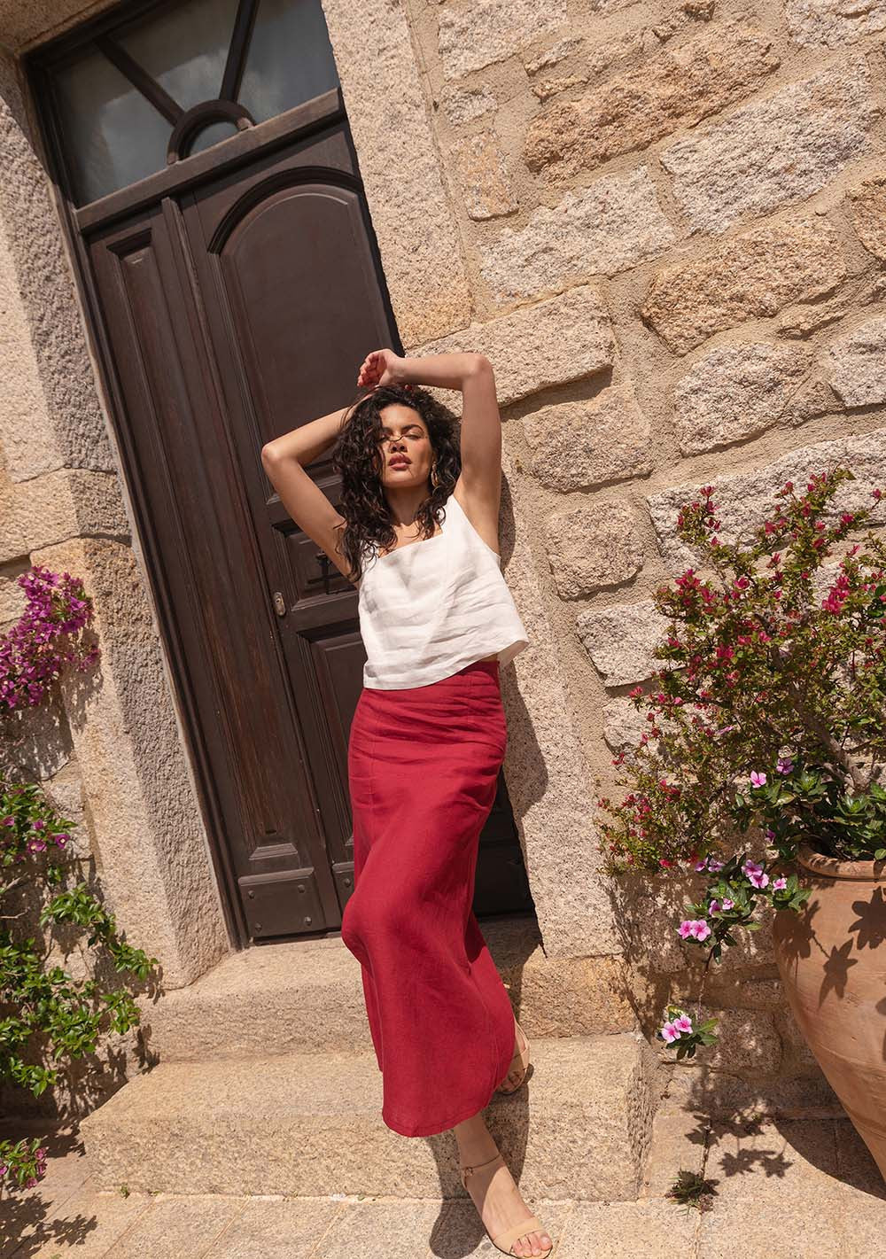 Linen square neck crop top Heidi