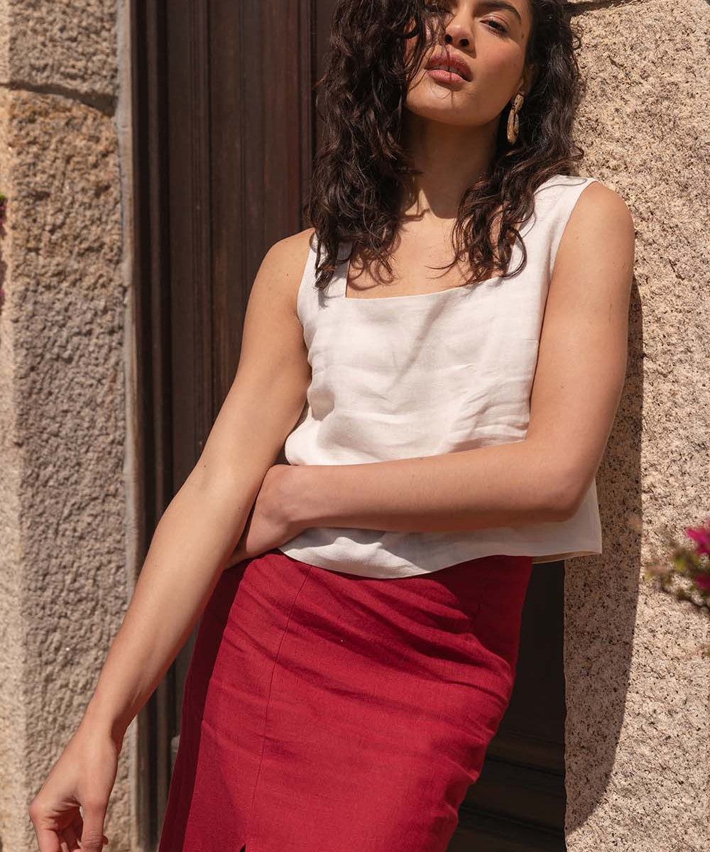 Linen square neck crop top Heidi