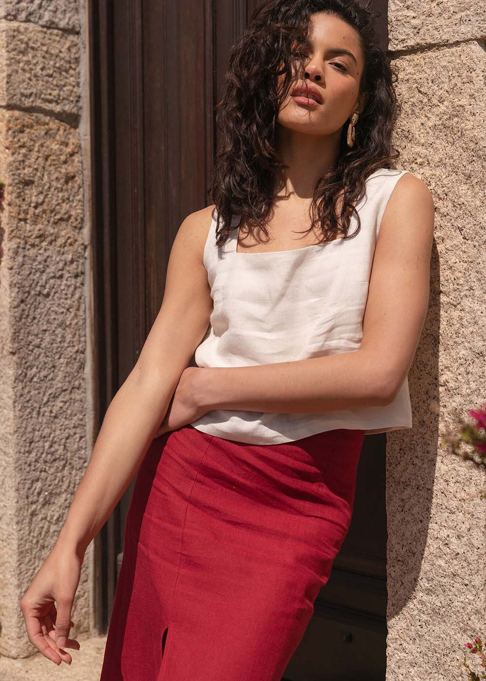 Linen square neck crop top Heidi