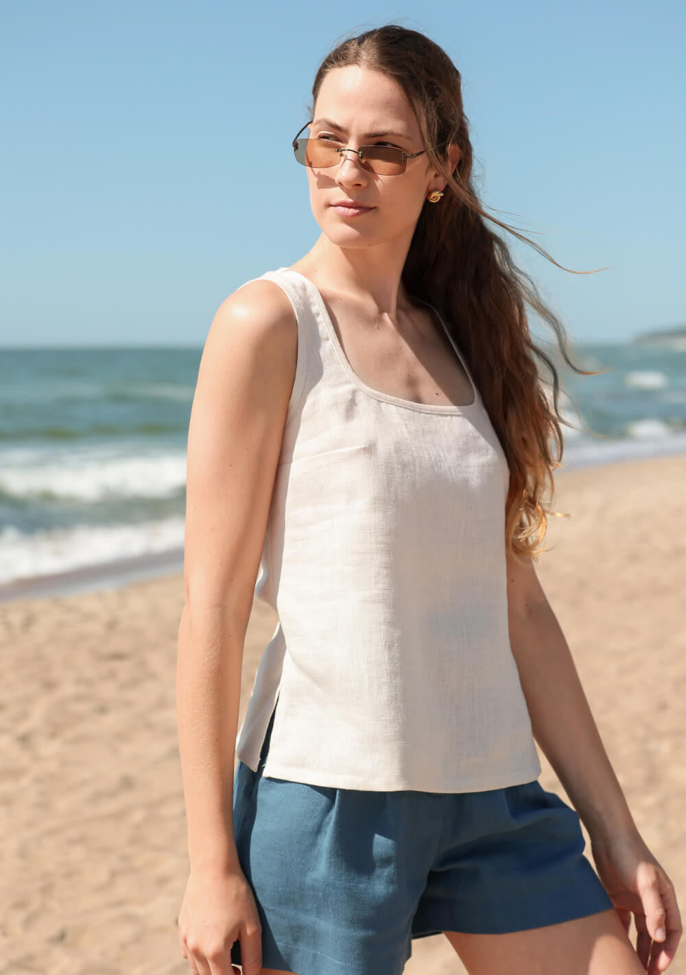 Linen square neck top Bess
