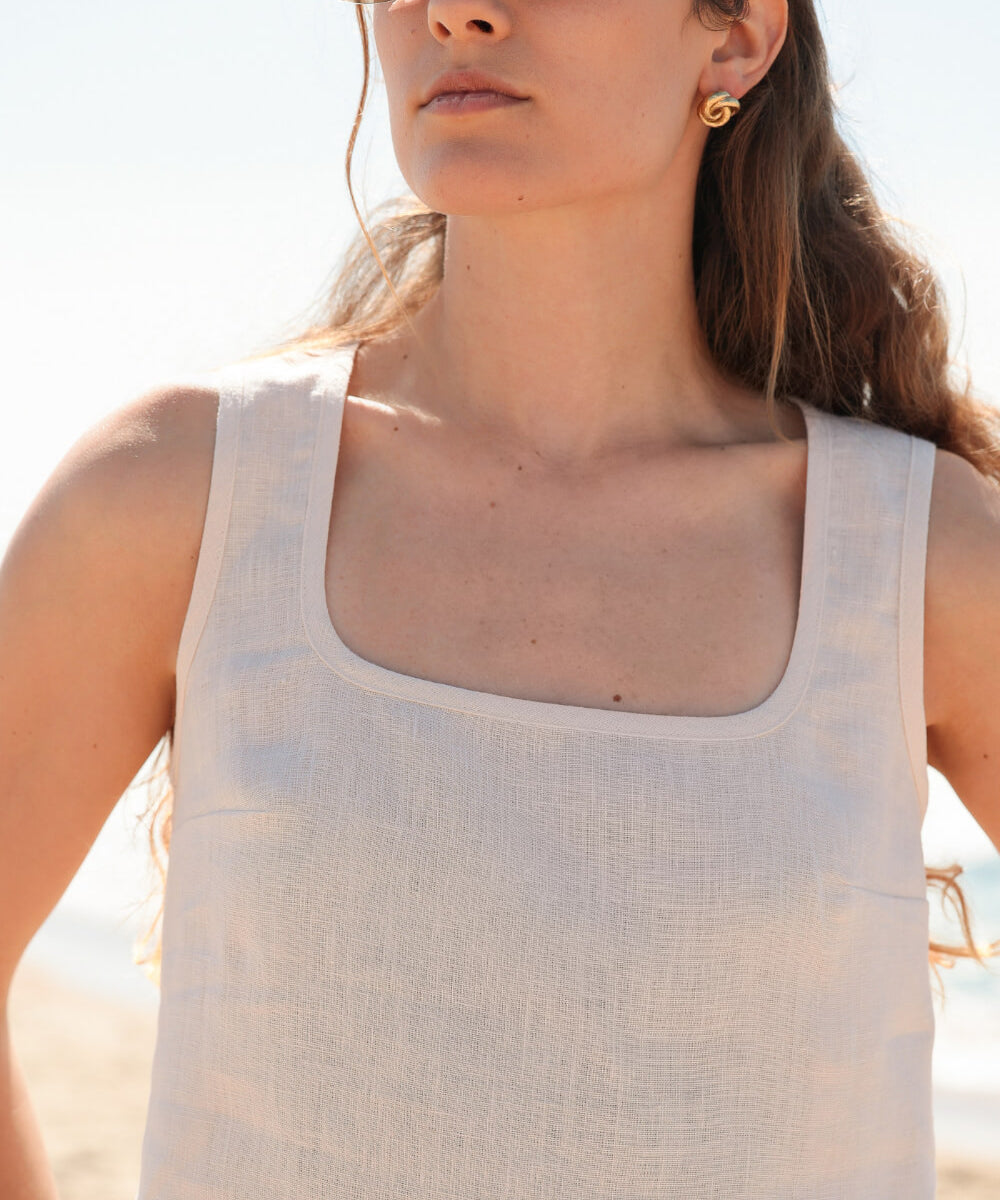 Linen square neck top Bess