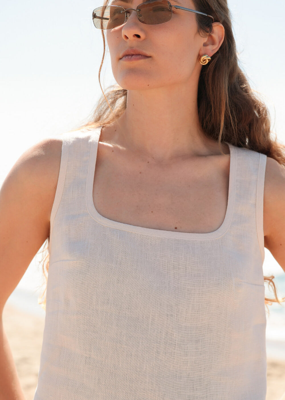 Linen square neck top Bess