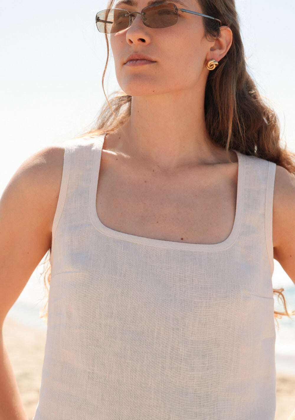 Linen square neck top Bess