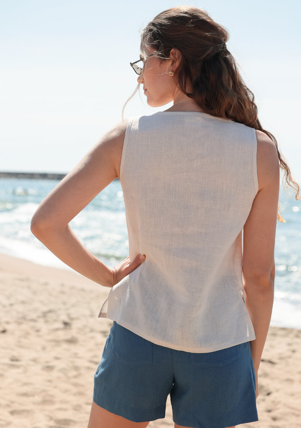 Linen square neck top Bess