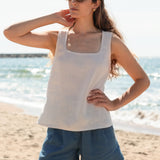 Linen square neck top Bess