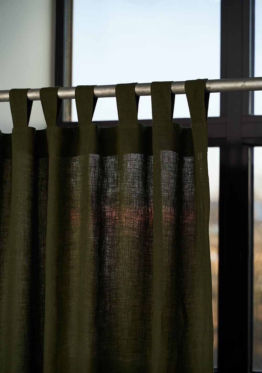 Linen tab top curtain panel in Forest Green, set of 2